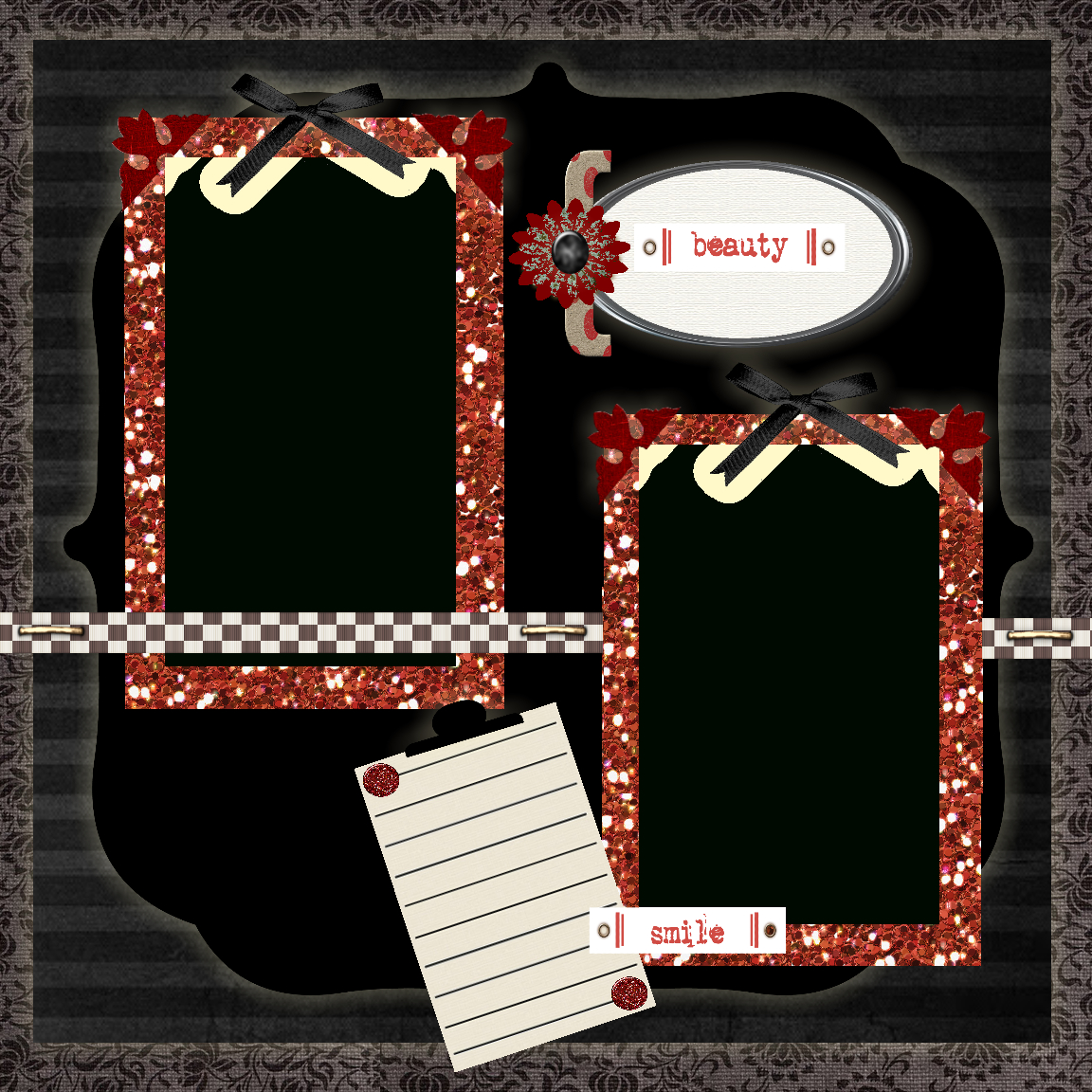 Free Printable Scrapbook Layouts | Black, Red And White Beauty - Free Printable Scrapbook Pages