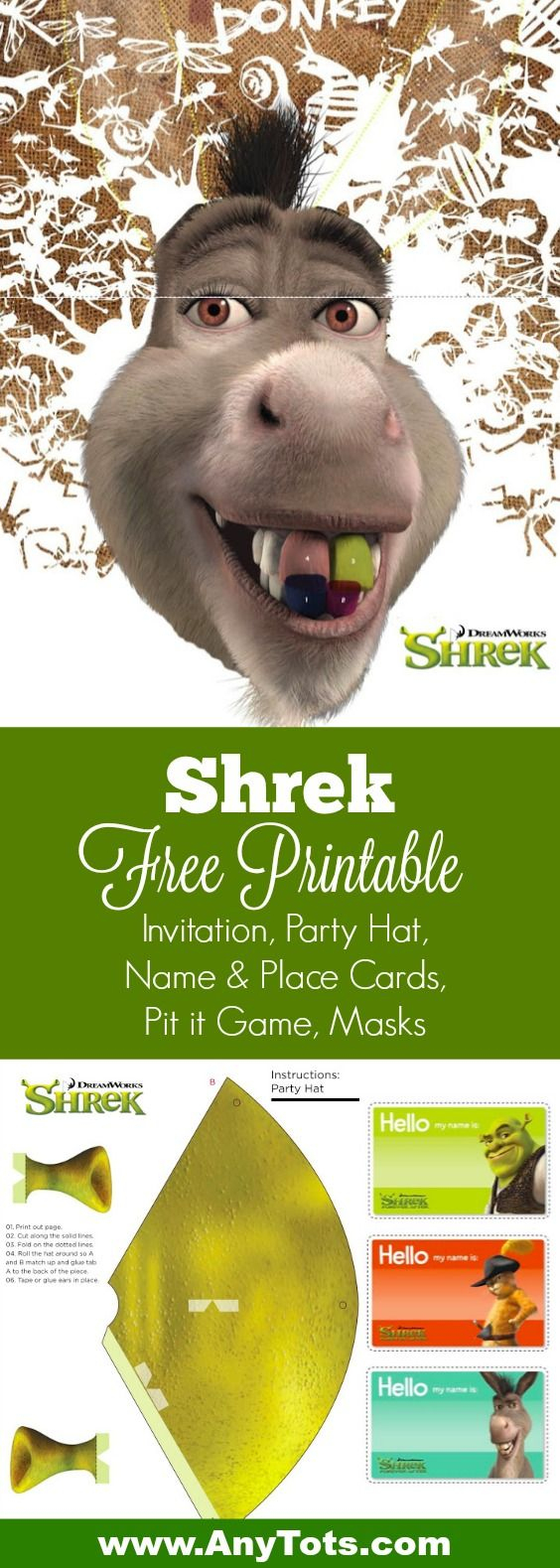 Free Printable Shrek Birthday Party: Invitation, Game, Party Hat - Free Printable Shrek Birthday Invitations