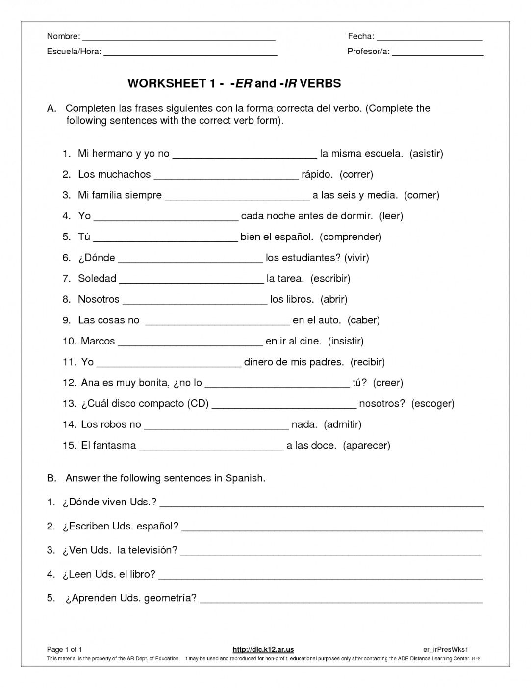 Free Printable Spanish Worksheets For Beginners | Lostranquillos - Free Printable Spanish Worksheets