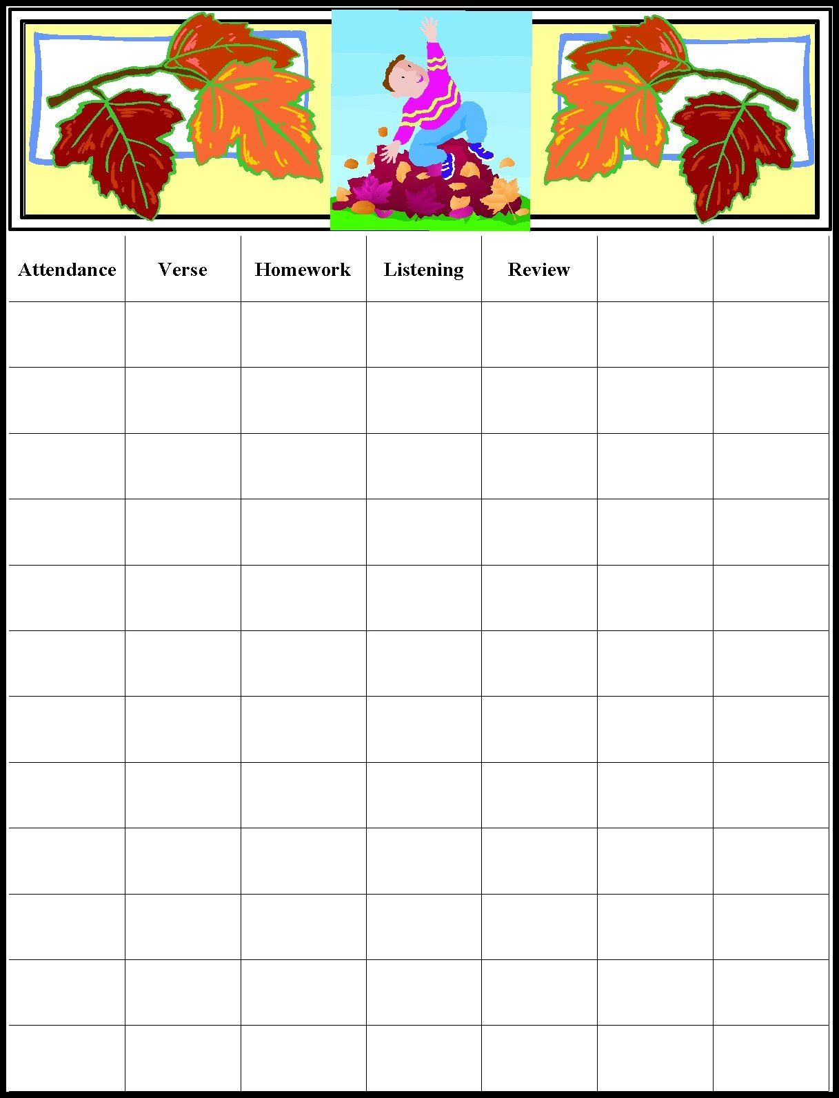 School Attendance Chart Free Printable