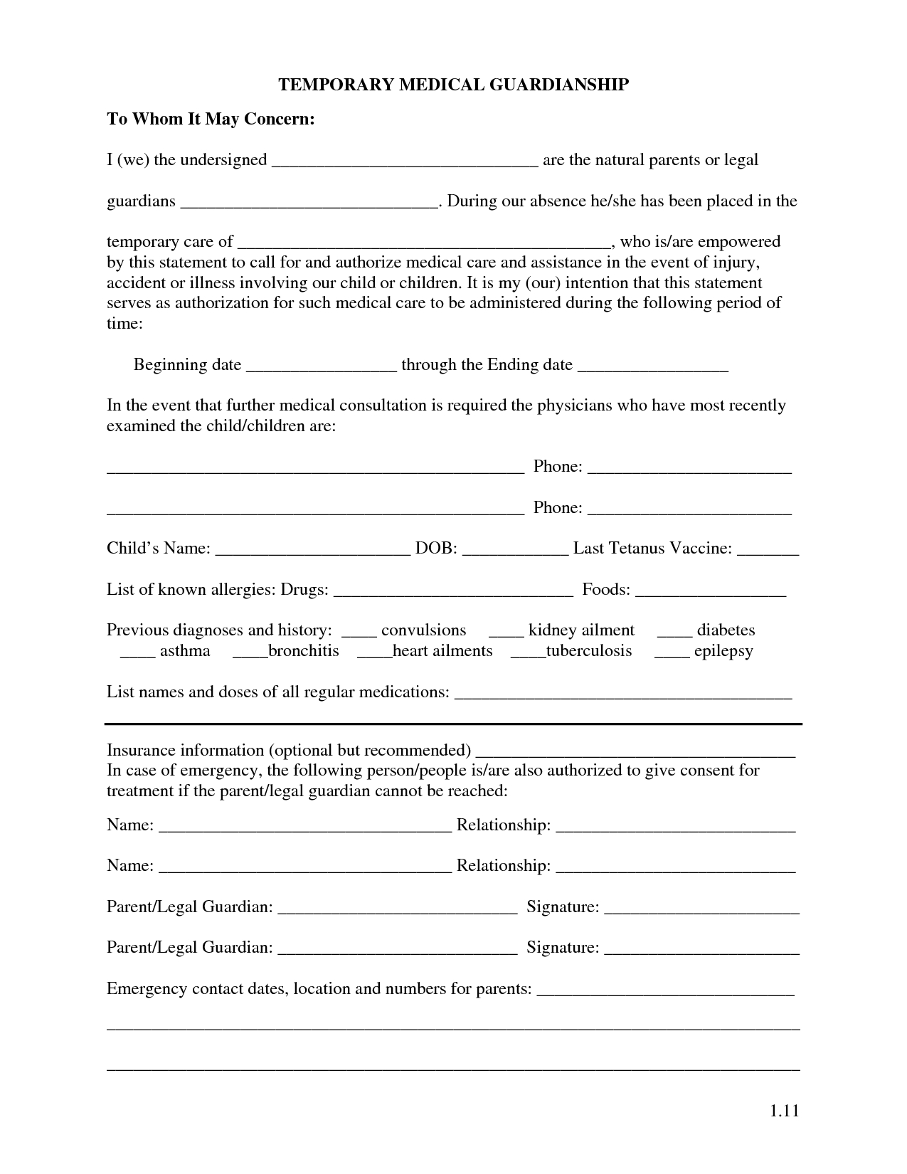 Free Printable Temporary Guardianship Forms | Forms - Free Printable Child Custody Papers