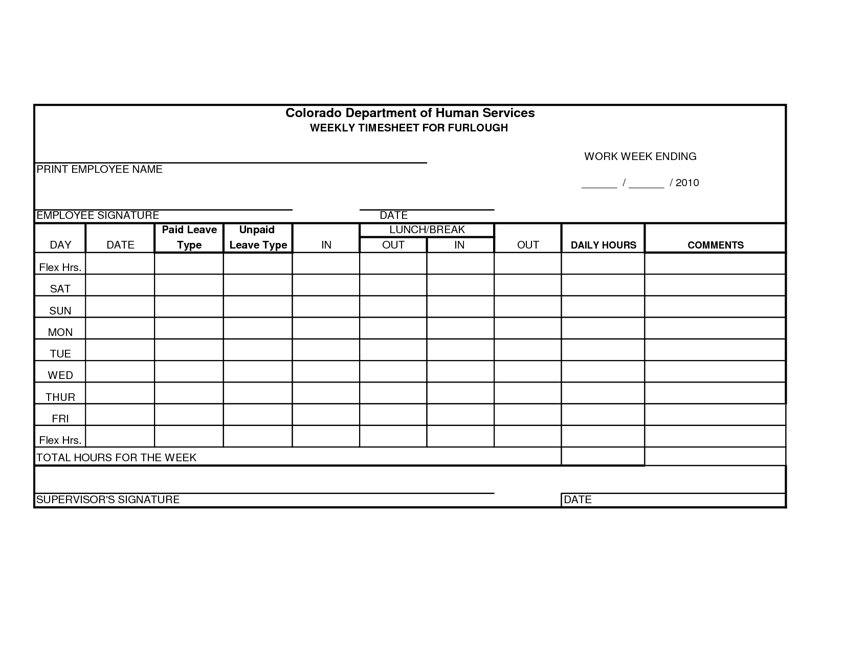 Free Printable Time Sheets Forms | Furlough Weekly Time Sheet - Free Printable Time Sheets