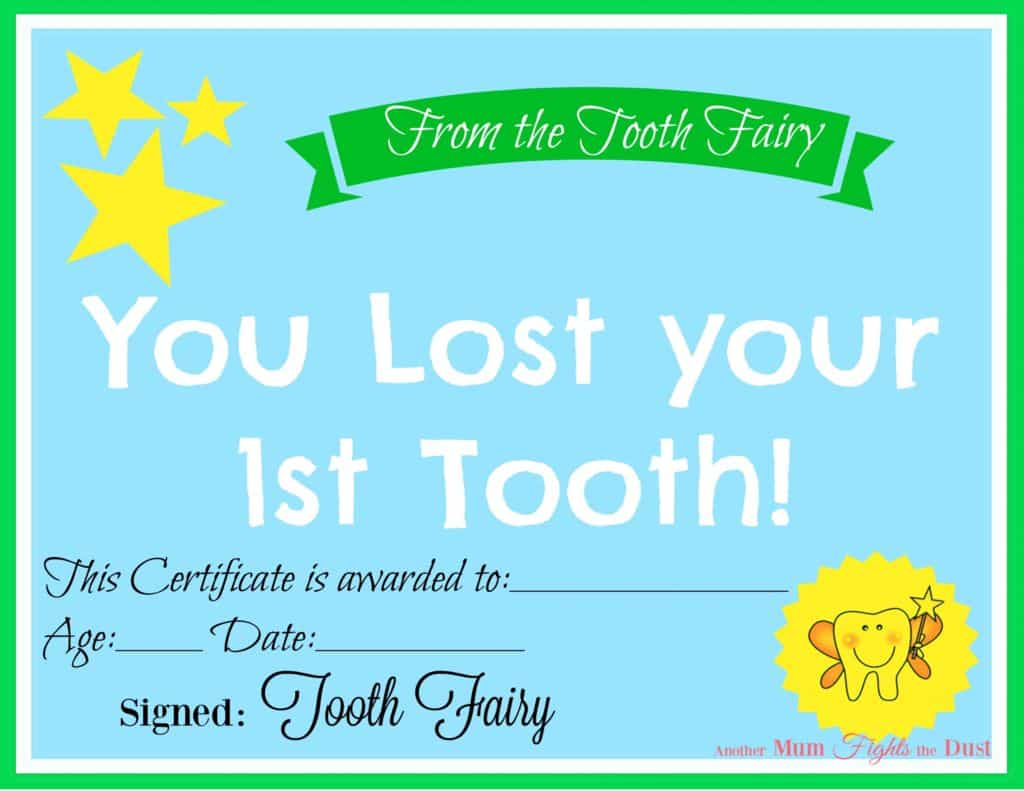 Free Printable Tooth Fairy Certificate - Another Mum Fights The Dust - Free Printable First Lost Tooth Certificate