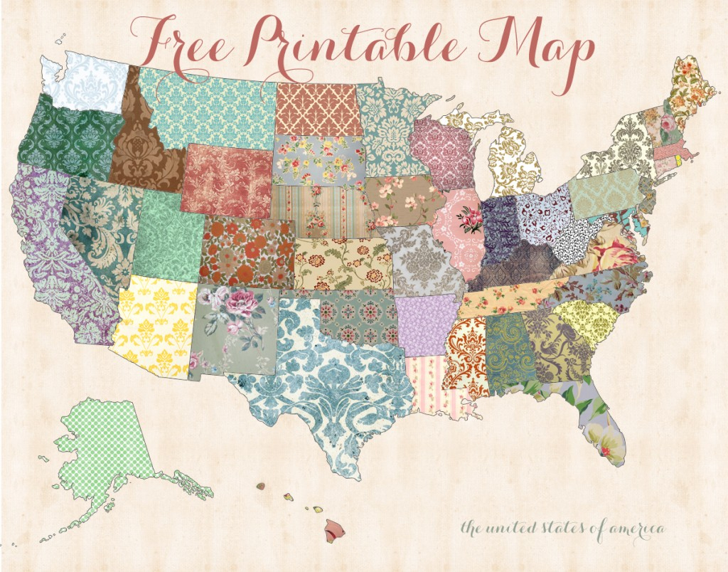Free Printable Usa Map – Shabby Chic - Free Printable Usa Map
