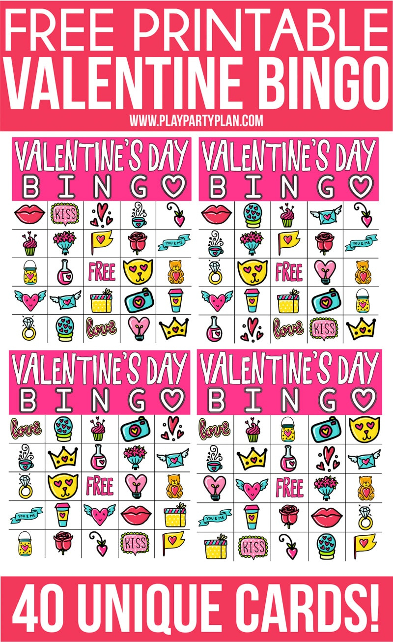 Free Printable Valentine Bingo Cards For All Ages - Play Party Plan - Free Printable Valentines Bingo