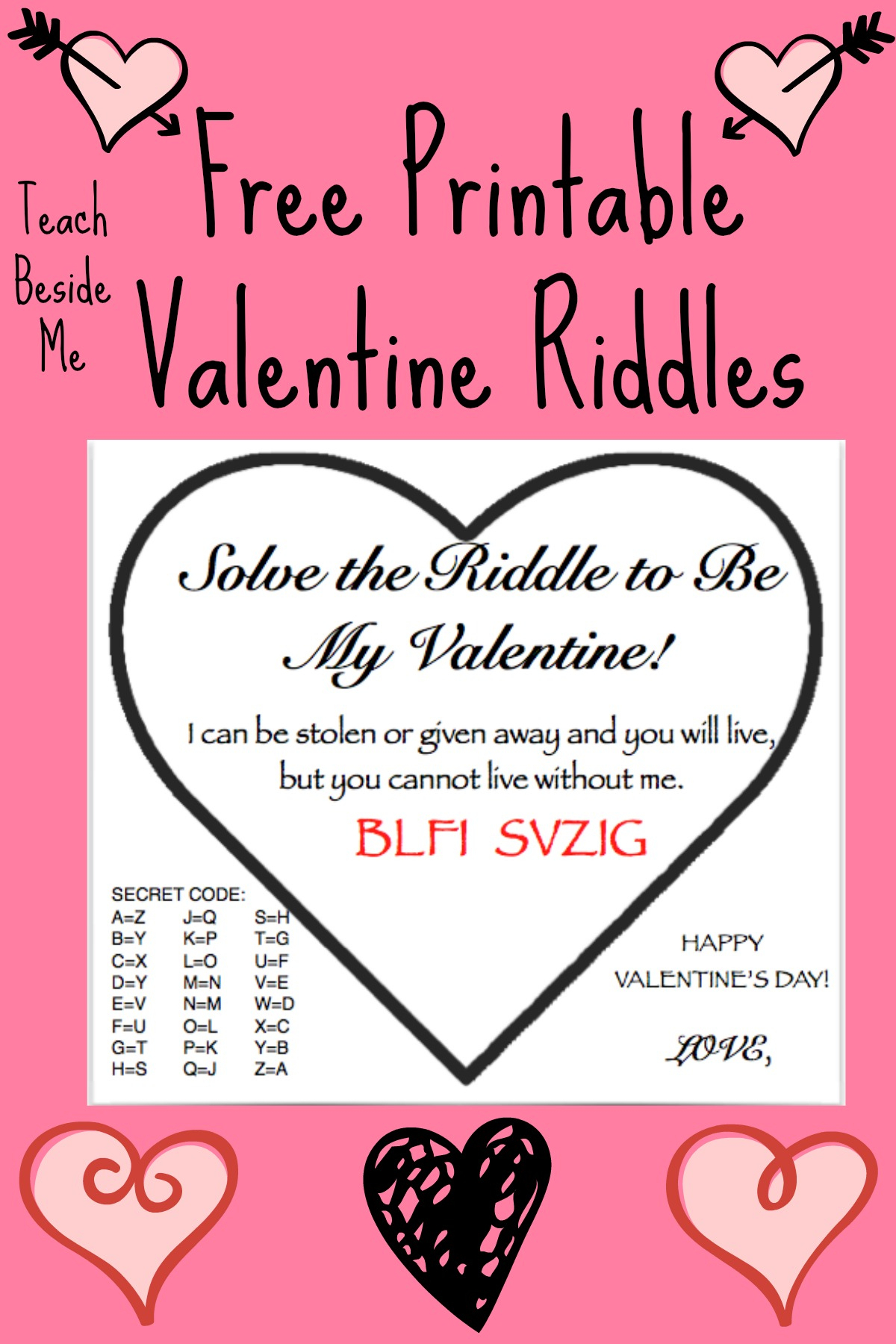 Free Printable Valentine Riddle Cards – Teach Beside Me - Free Printable Riddles