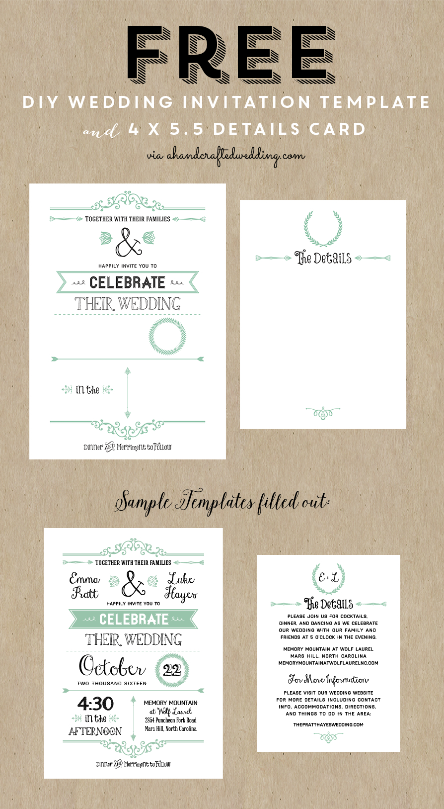 Free Printable Wedding Invitation Template | Wedding | Pinterest - Free Printable Wedding Menu Card Templates