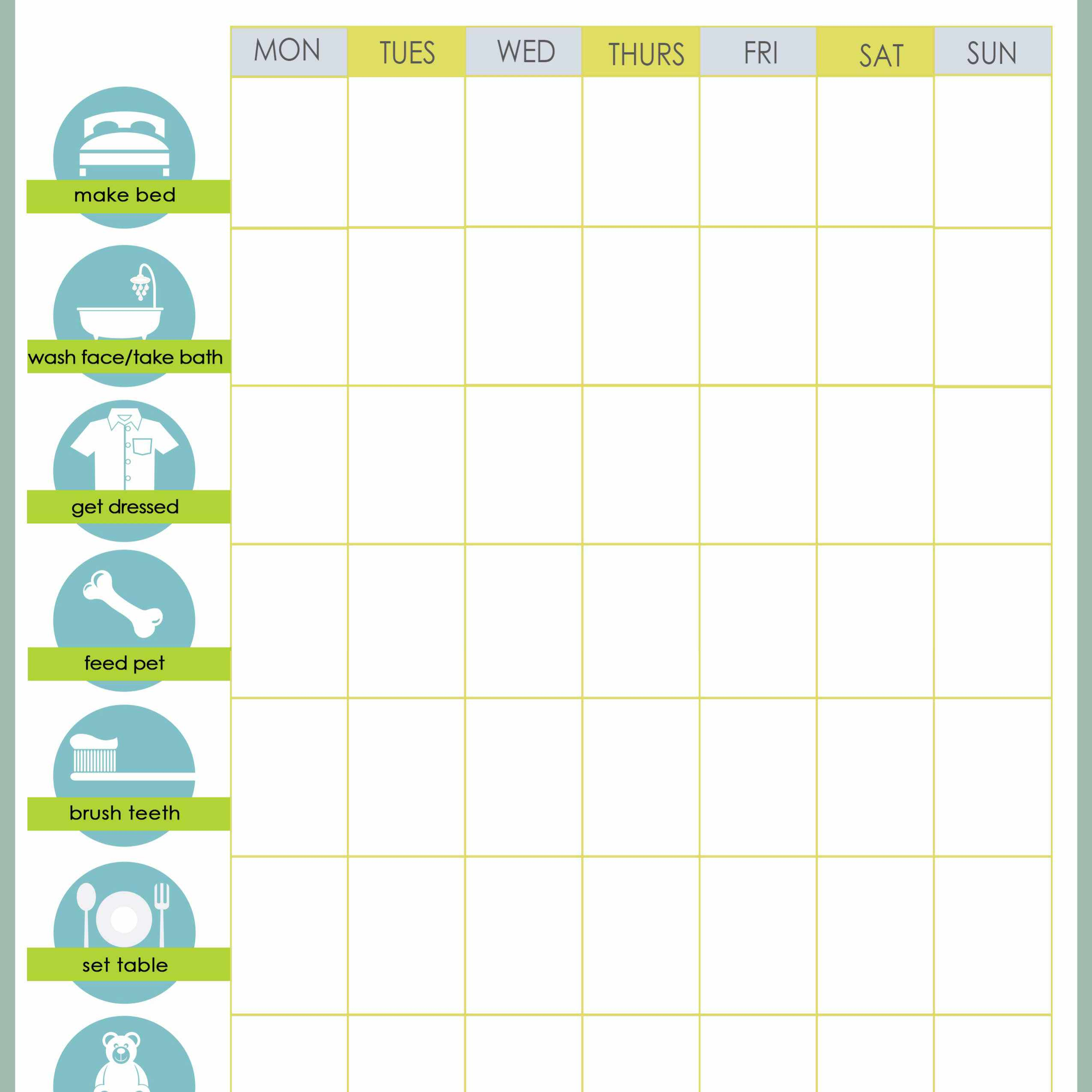 Free Printable Weekly Chore Charts - Free Printable Pictures For Chore Charts