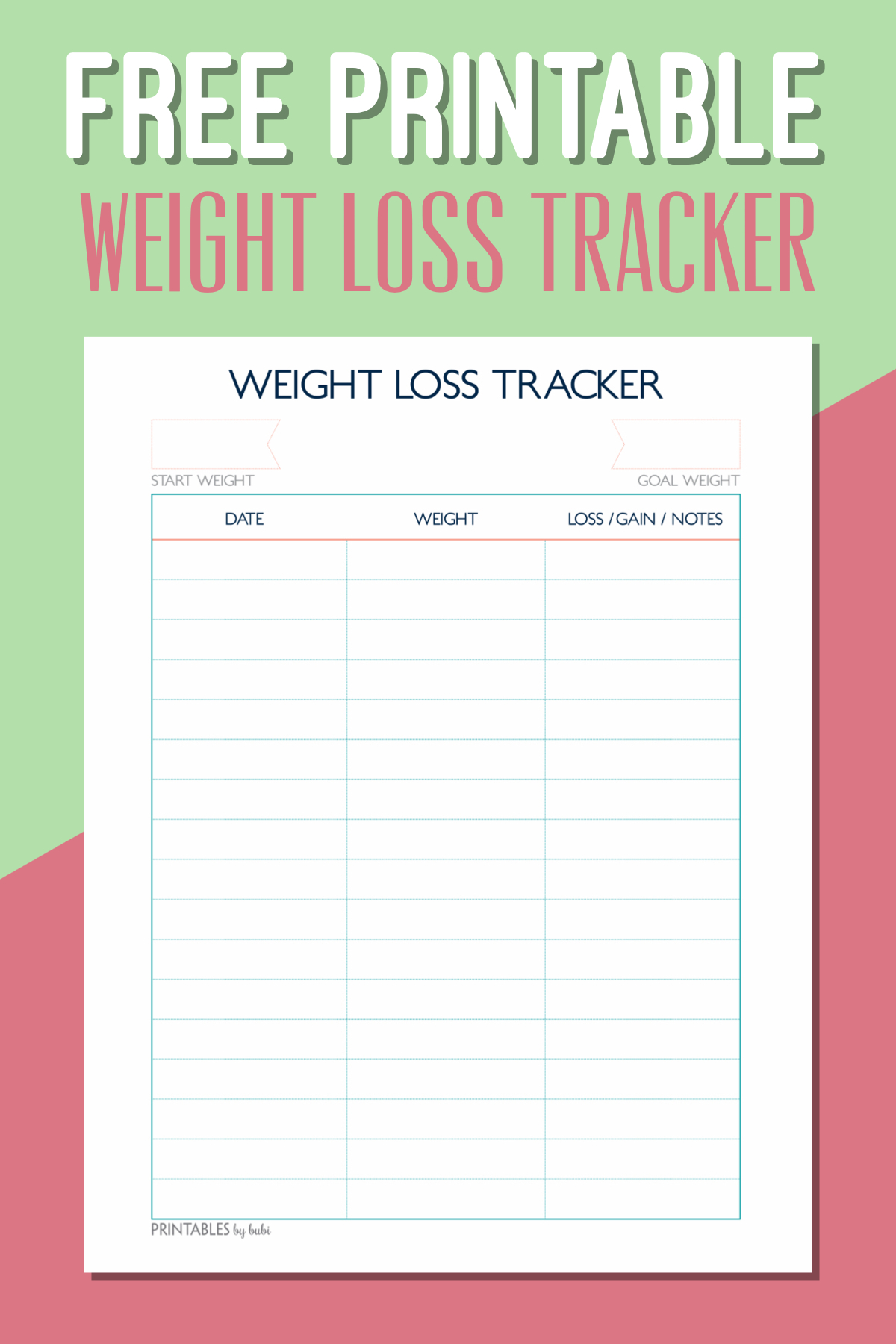 Free Printable Weight Loss Tracker – Instant Download Pdf - Free Printable Weight Loss Chart