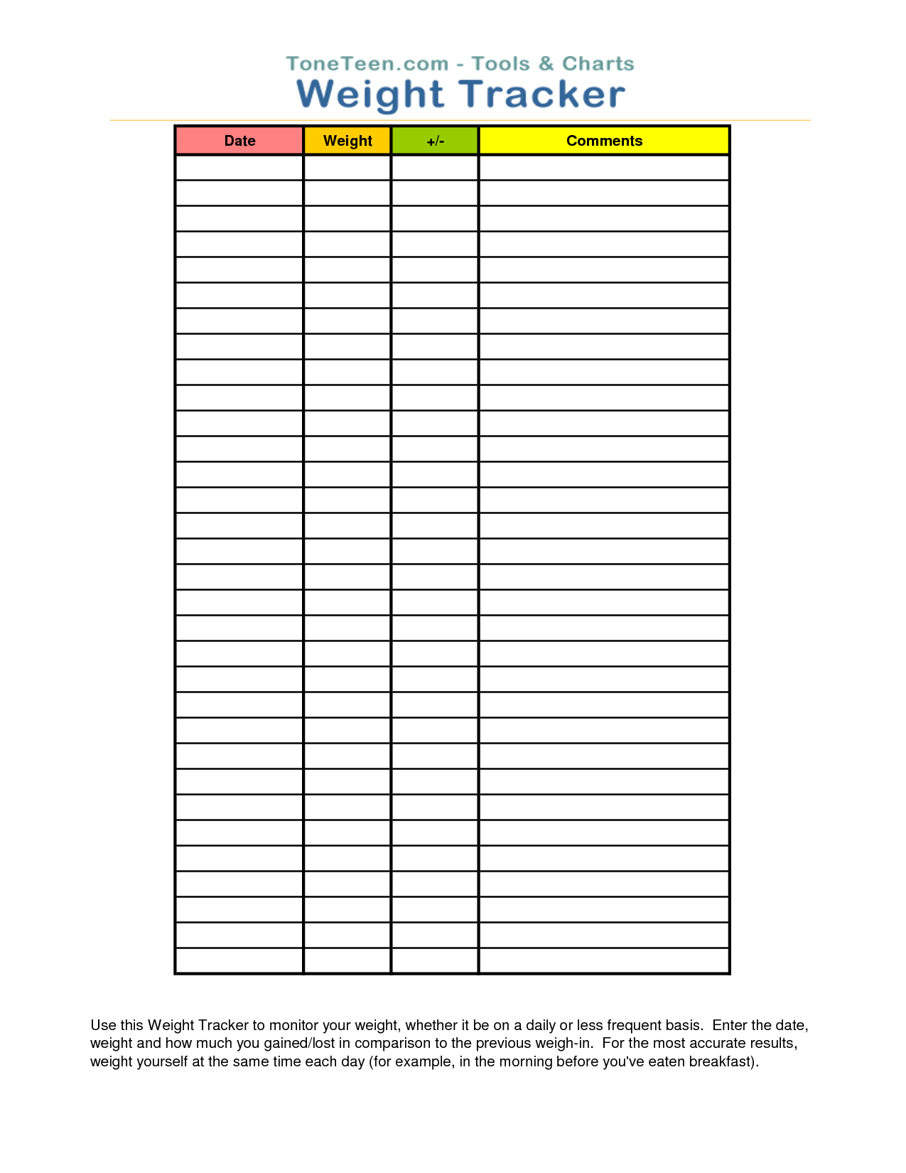Free Printable Weight Tracker Chart | Health | Pinterest | Weight - Printable Weight Loss Charts Free