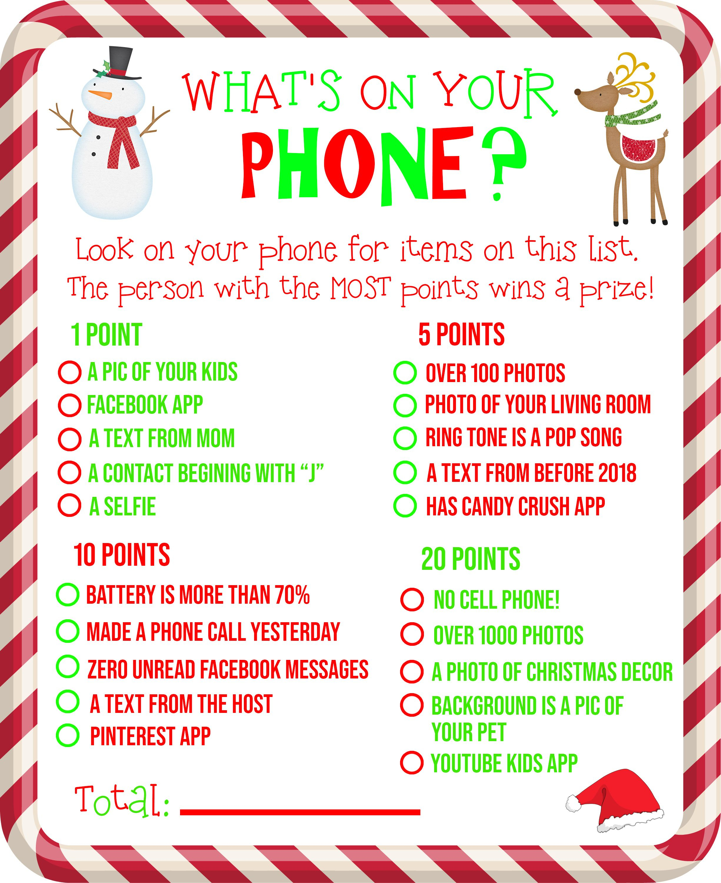 Free Printable! What&amp;#039;s On Your Phone Christmas Party Game - Free Holiday Games Printable