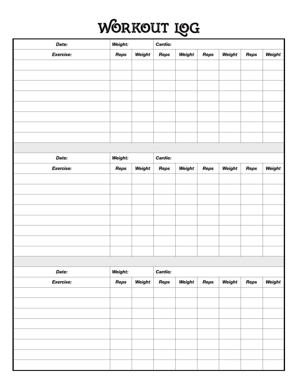 Free Printable Workout Logs: 3 Designs For Your Needs - Free Printable Workout Log