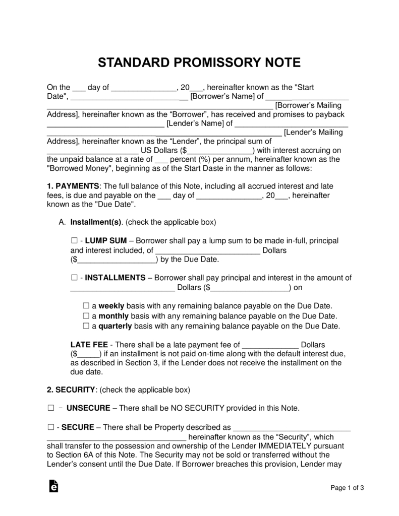 Free Promissory Note Templates - Pdf | Word | Eforms – Free Fillable - Free Promissory Note Printable Form