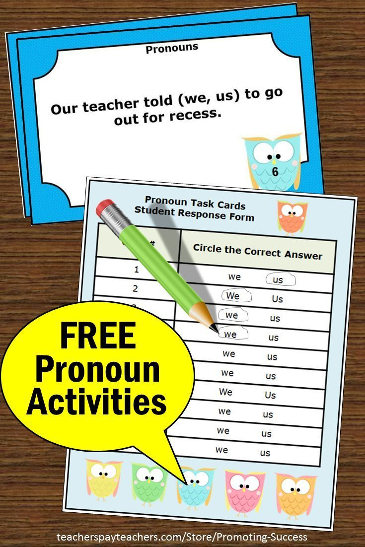 Free Pronoun Activities: Teachers May Download These Printable - Free Printable Kindergarten Task Cards