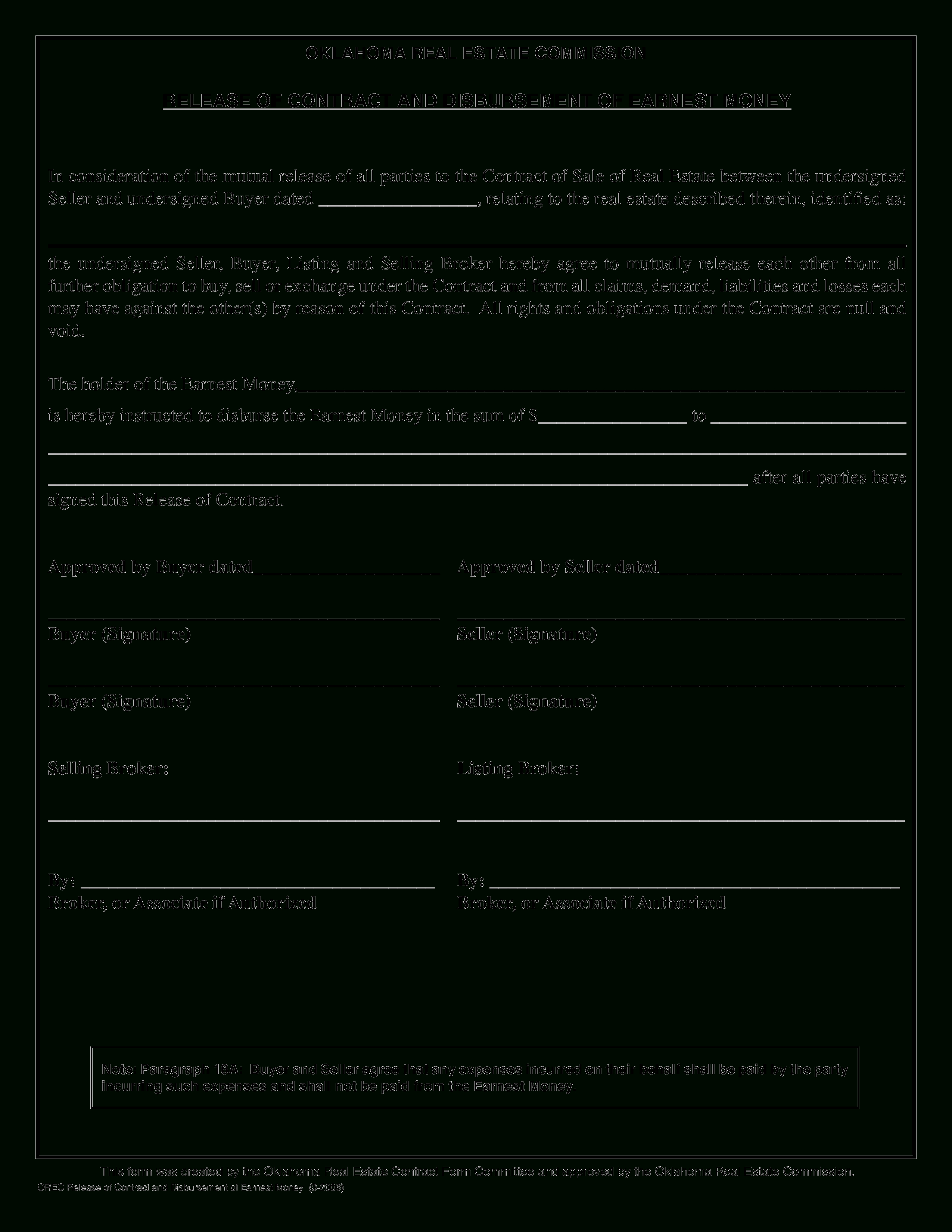 Free Real Estate Contract Release Form | Templates At - Free Printable Real Estate Contracts