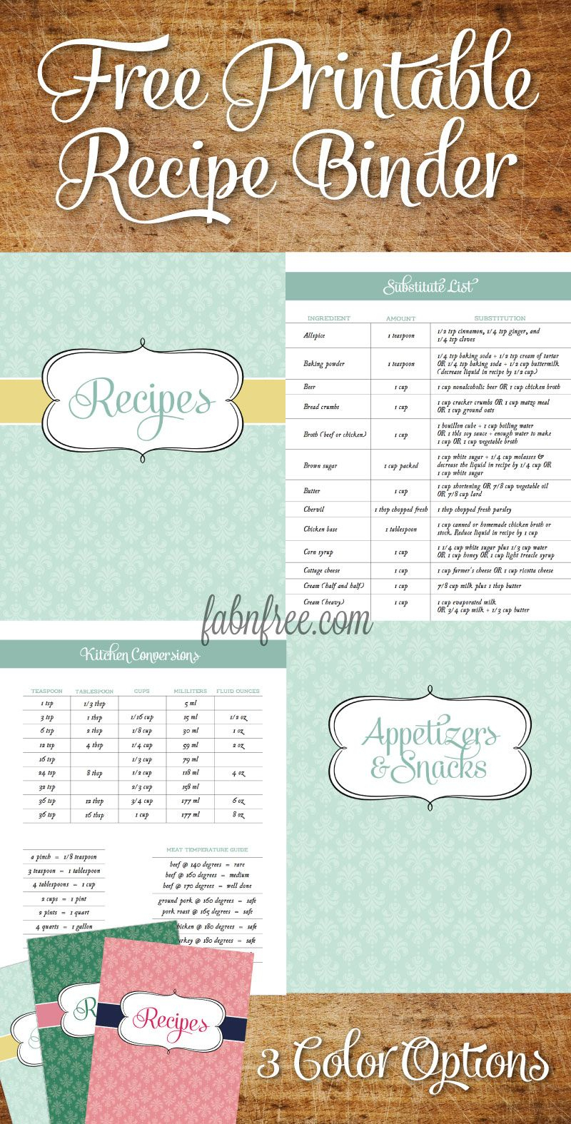 Free Recipe Binder In 3 Color Options | Recipe Binder Ideas - Free Recipe Book Templates Printable