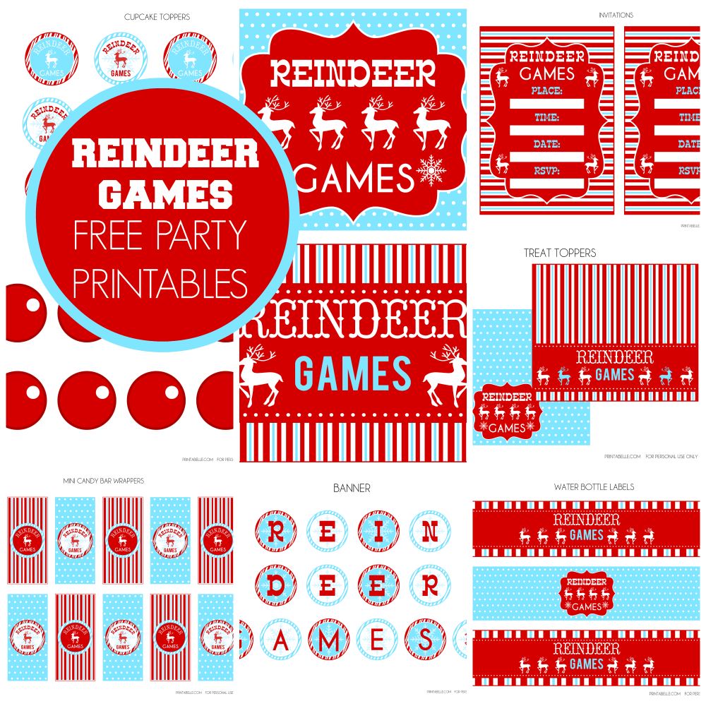 Free Reindeer Games Party Printables From Printabelle | Catch My Party - Free Printable Christmas Party Signs