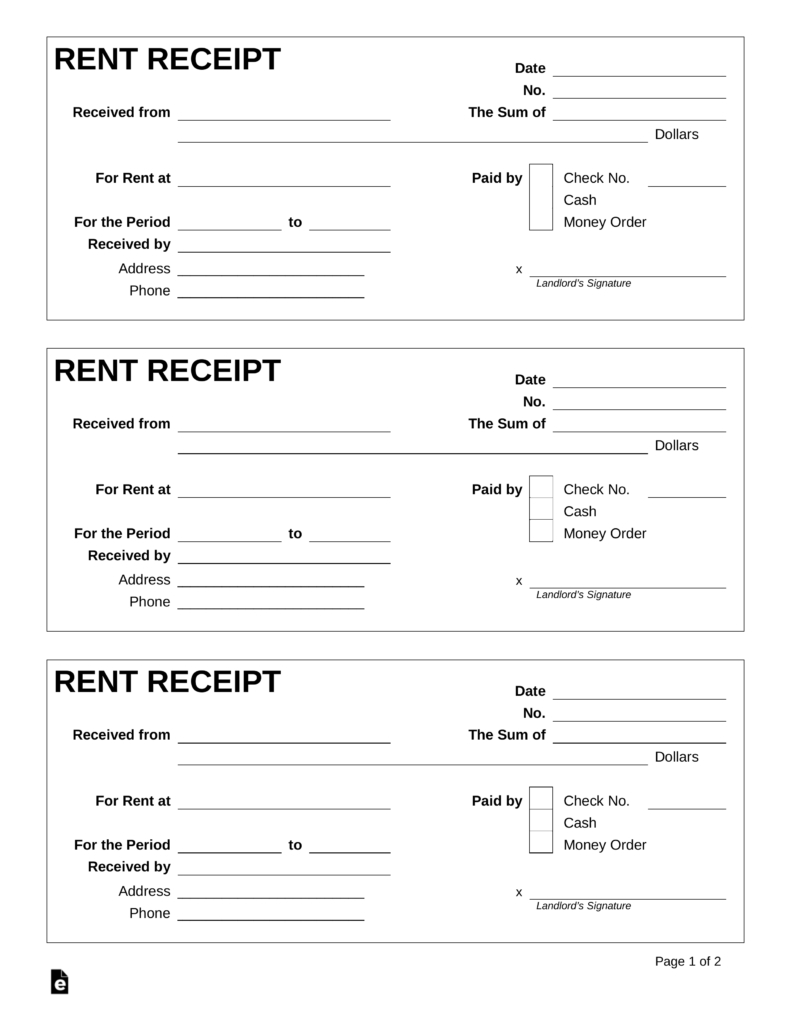Free Rent Receipt Template - Pdf | Word | Eforms – Free Fillable Forms - Free Printable Receipt Template