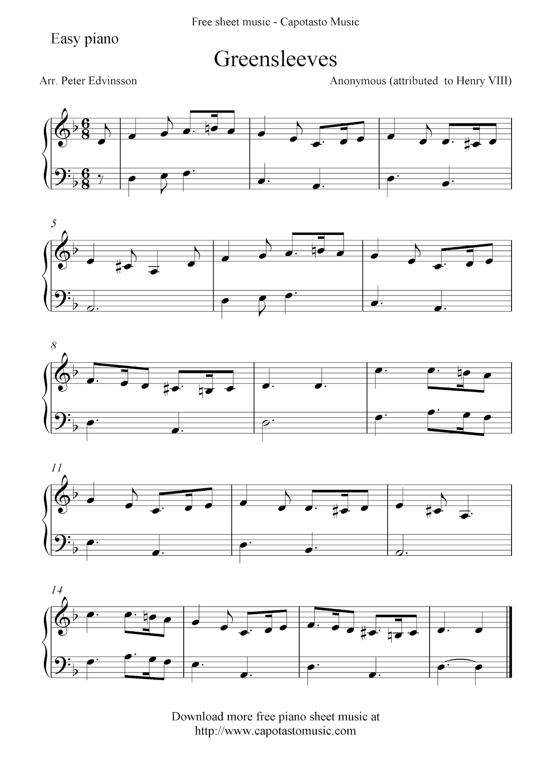 Free Sheet Music Scores: Free #piano Sheet Music Notes, Greensleeves - Free Printable Pictures Of Music Notes