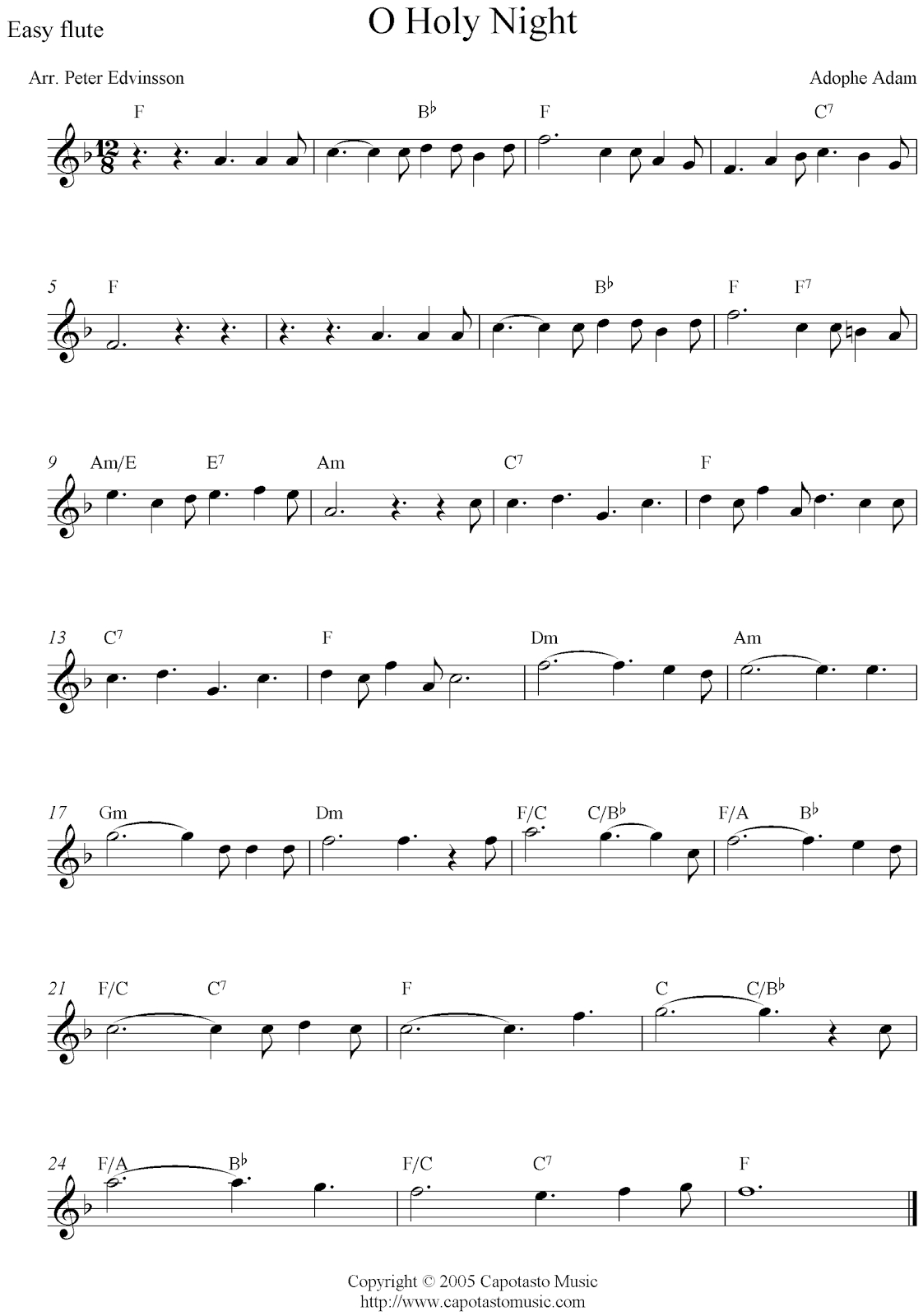 Free Sheet Music Scores: O Holy Night, Free Christmas Flute Sheet - Free Printable Flute Sheet Music