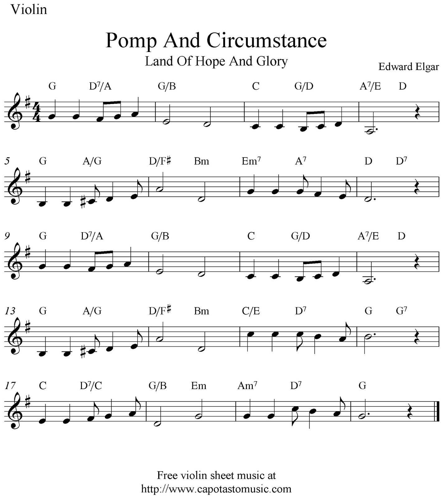Free Sheet Music Scores: Pomp And Circumstance (Land Of Hope And - Free Printable Sheet Music Pomp And Circumstance
