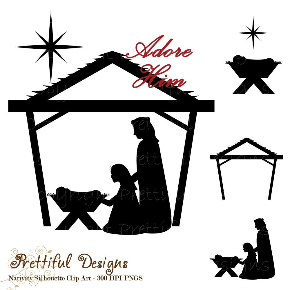 Free Silhoutte Nativity Scene Patterns | Nativity Clip Art - Free Printable Nativity Silhouette