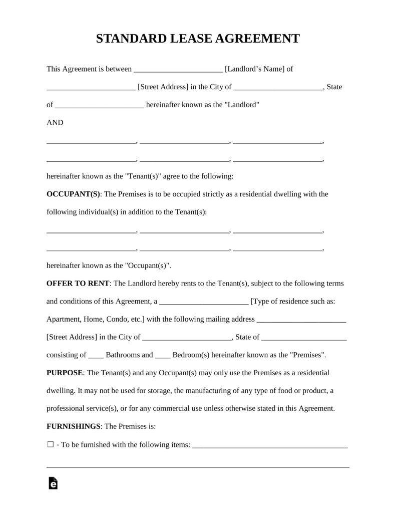 Free Standard Residential Lease Agreement Template - Pdf | Word - Free Printable Basic Rental Agreement