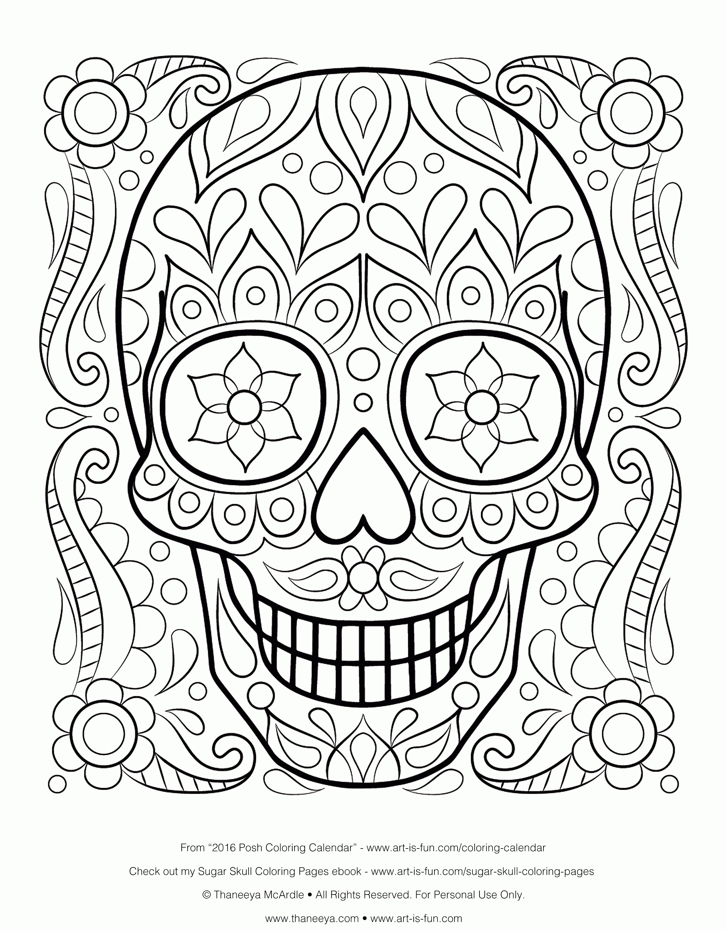 Free Sugar Skull Coloring Page: Printable Day Of The Dead Coloring - Free Printable Day Of The Dead Coloring Pages