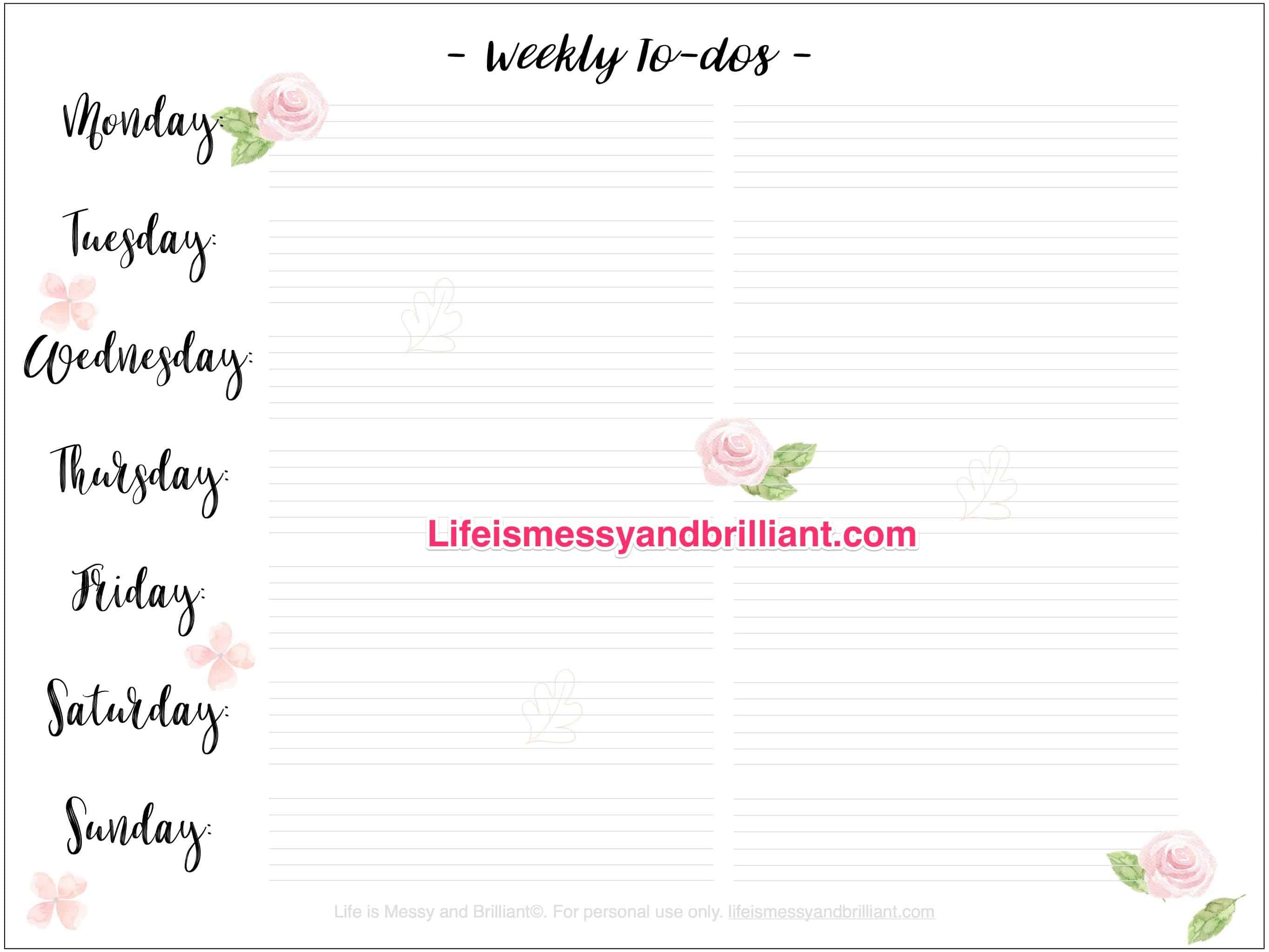 Free Weekly To-Dos Bullet Journal Printable - Free Printable Journal Templates