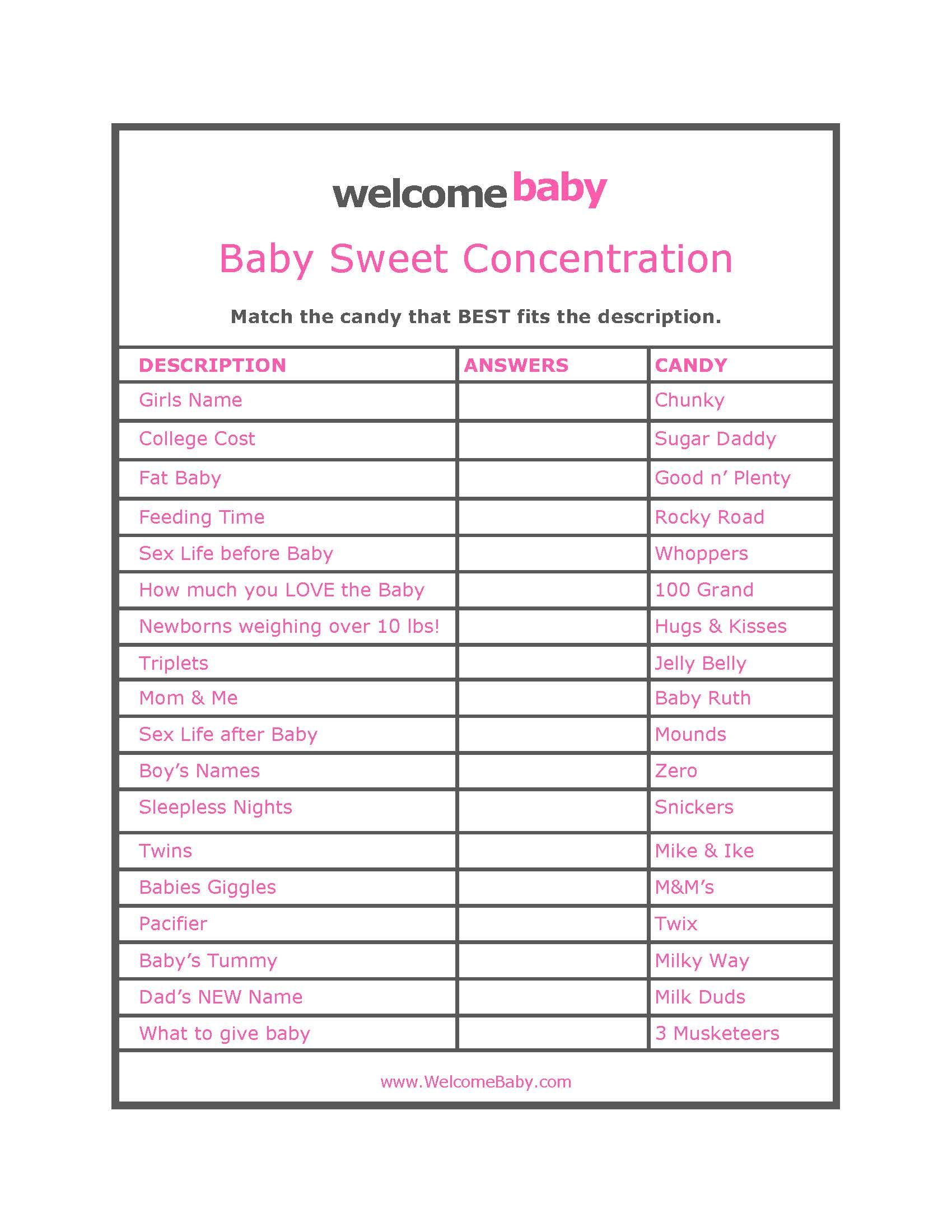 Free+Printable+Baby+Shower+Games+With+Answers | Baby Acord Shower - Free Printable Baby Shower Games With Answers