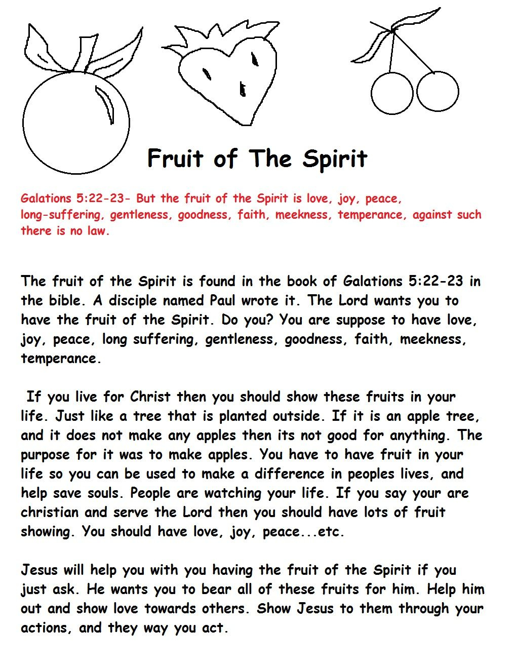 Fruit Of The Spirit For Kids | Fruit Of The Spirit Sunday School - Free Printable Sunday School Lessons For Kids