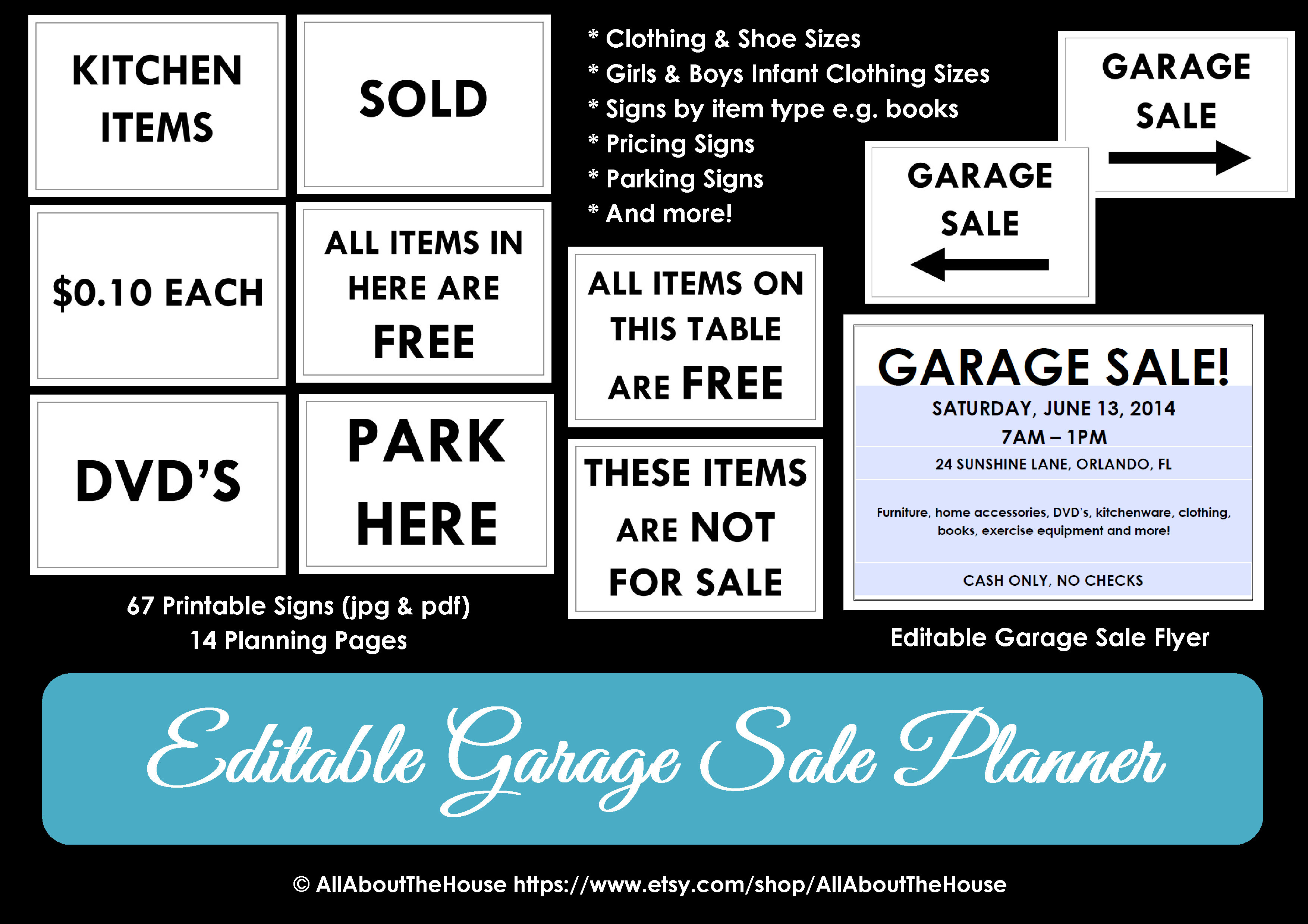 Garage Sale Planner | Allaboutthehouse Printables - Free Printable Yard Sale Signs