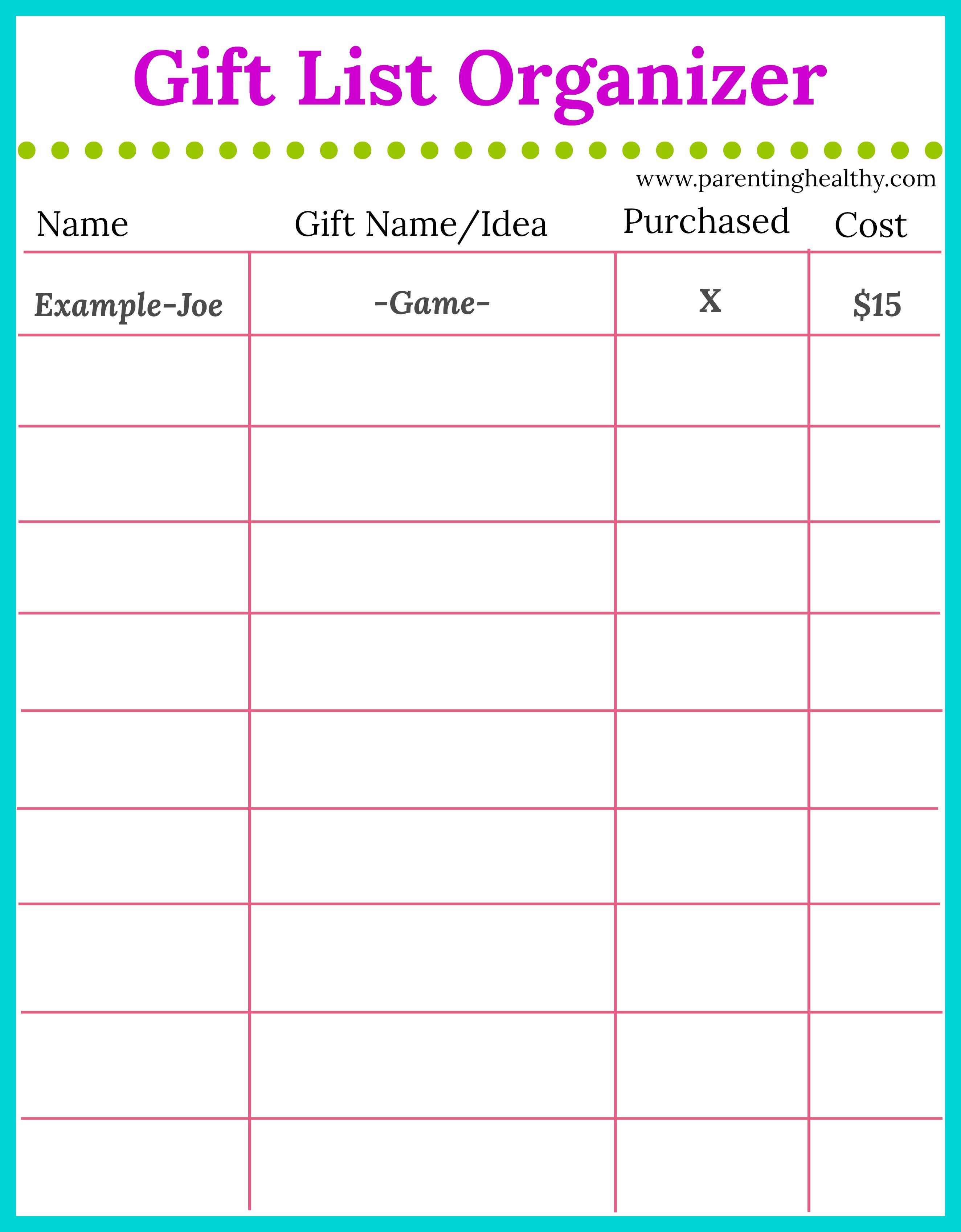 Gift List Organizer - Free Printable For Shopping Smart | Free - Free Printable Gift List