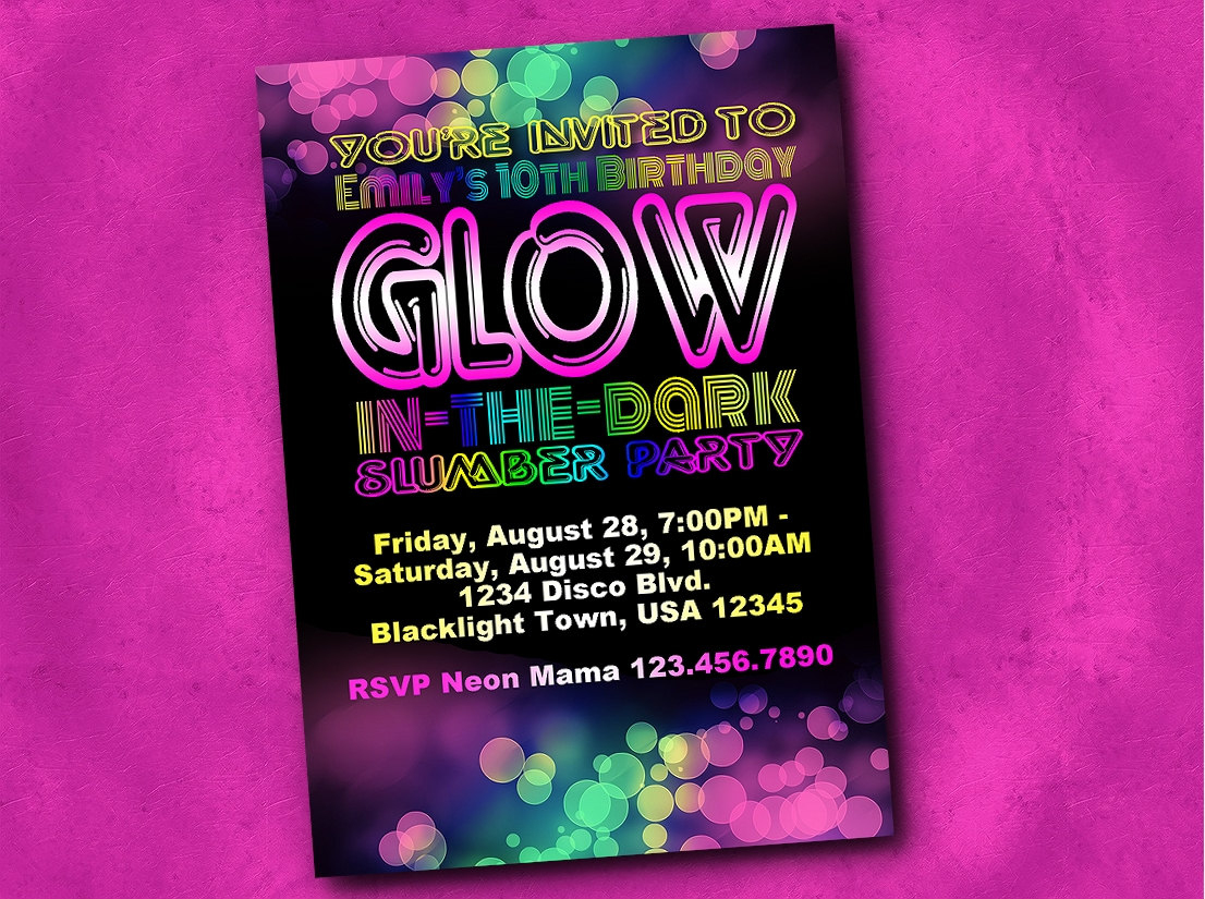 Glow Party Invite Etsy Party Invitations Black Light Party - Free Printable Glow In The Dark Birthday Party Invitations