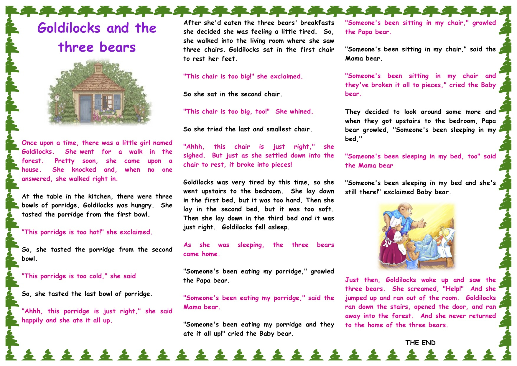 Goldilocks And The Three Bears Story Printable - Free Printable Goldilocks And The Three Bears Story