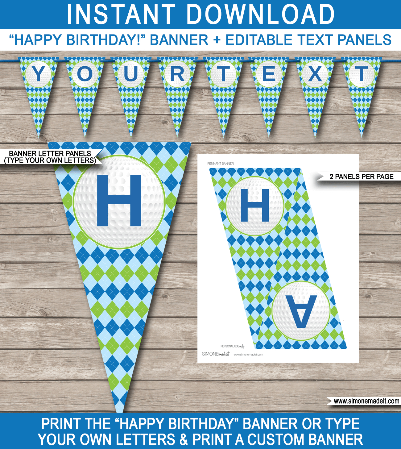 Golf Party Banner Template | Happy Birthday Banner | Editable Bunting - Birthday Banner Templates Free Printable
