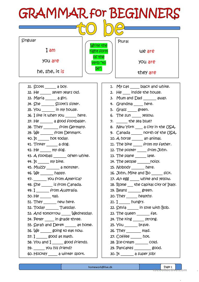 Grammar For Beginners: To Be Worksheet - Free Esl Printable - Free Printable English Lessons