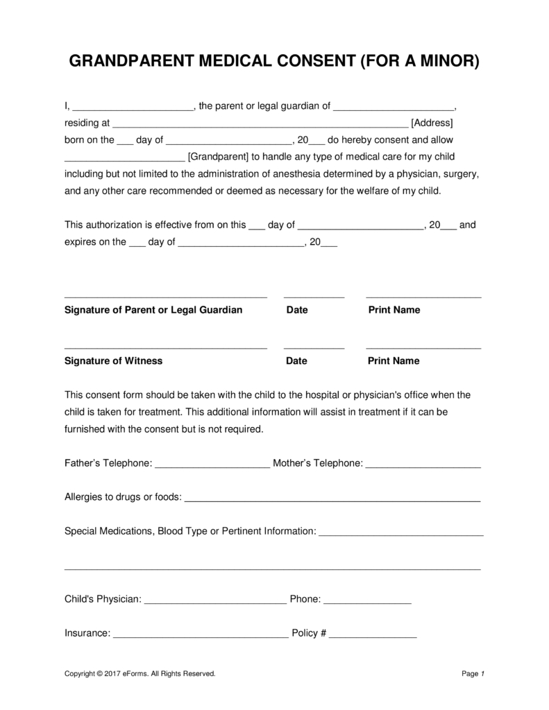Grandparents&amp;#039; Medical Consent Form – Minor (Child) | Eforms – Free - Free Printable Medical Forms Kit
