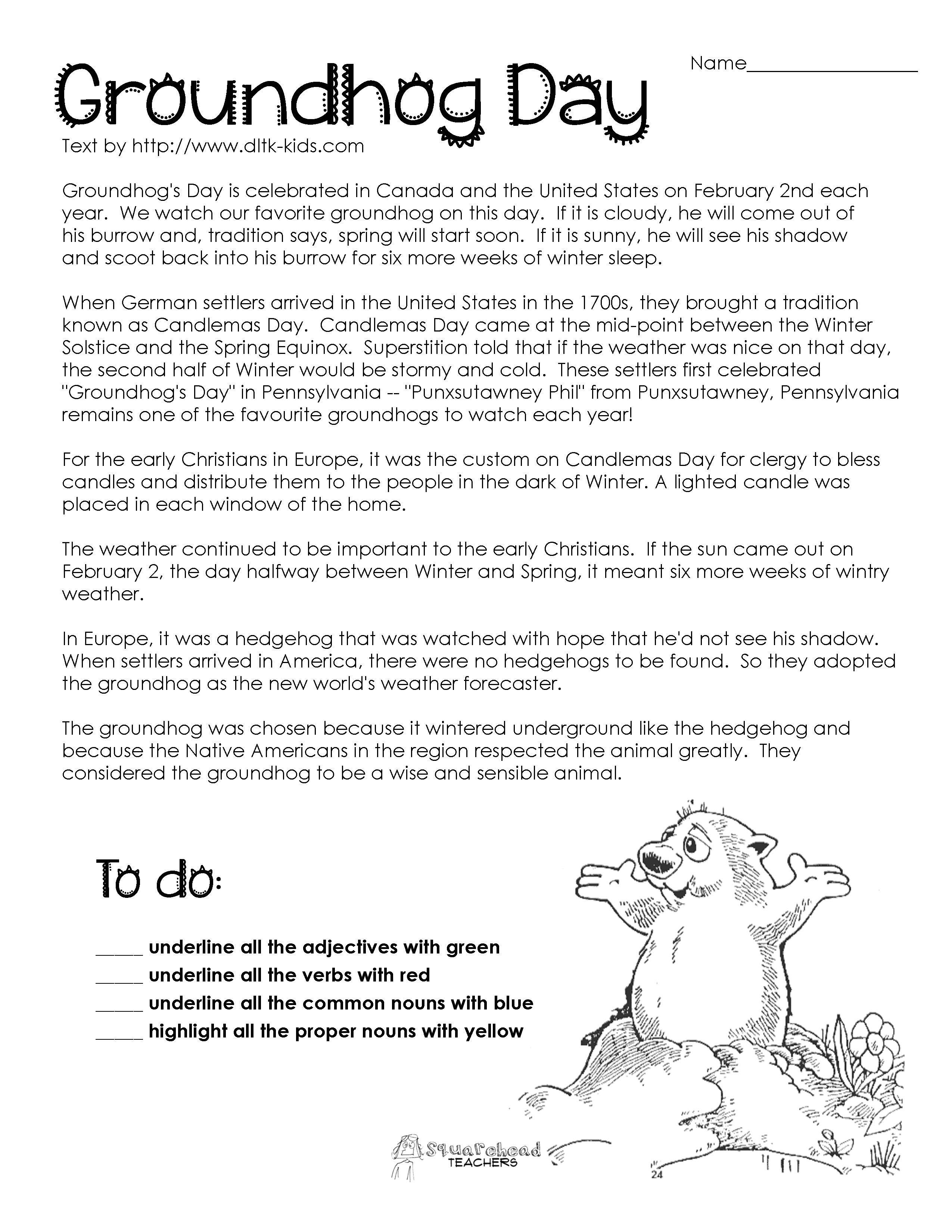 Groundhog Day Comprehension Worksheets - Google Search | Ground Hog - Free Printable Groundhog Day Reading Comprehension Worksheets