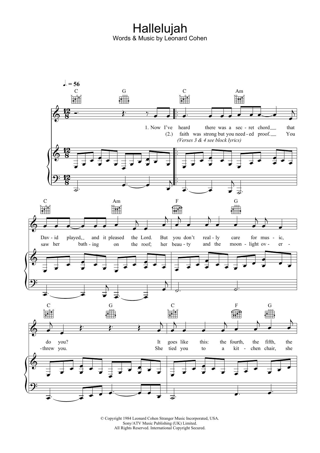 Hallelujah Sheet Musicleonard Cohen For Klavier/keyboard - Hallelujah Piano Sheet Music Free Printable
