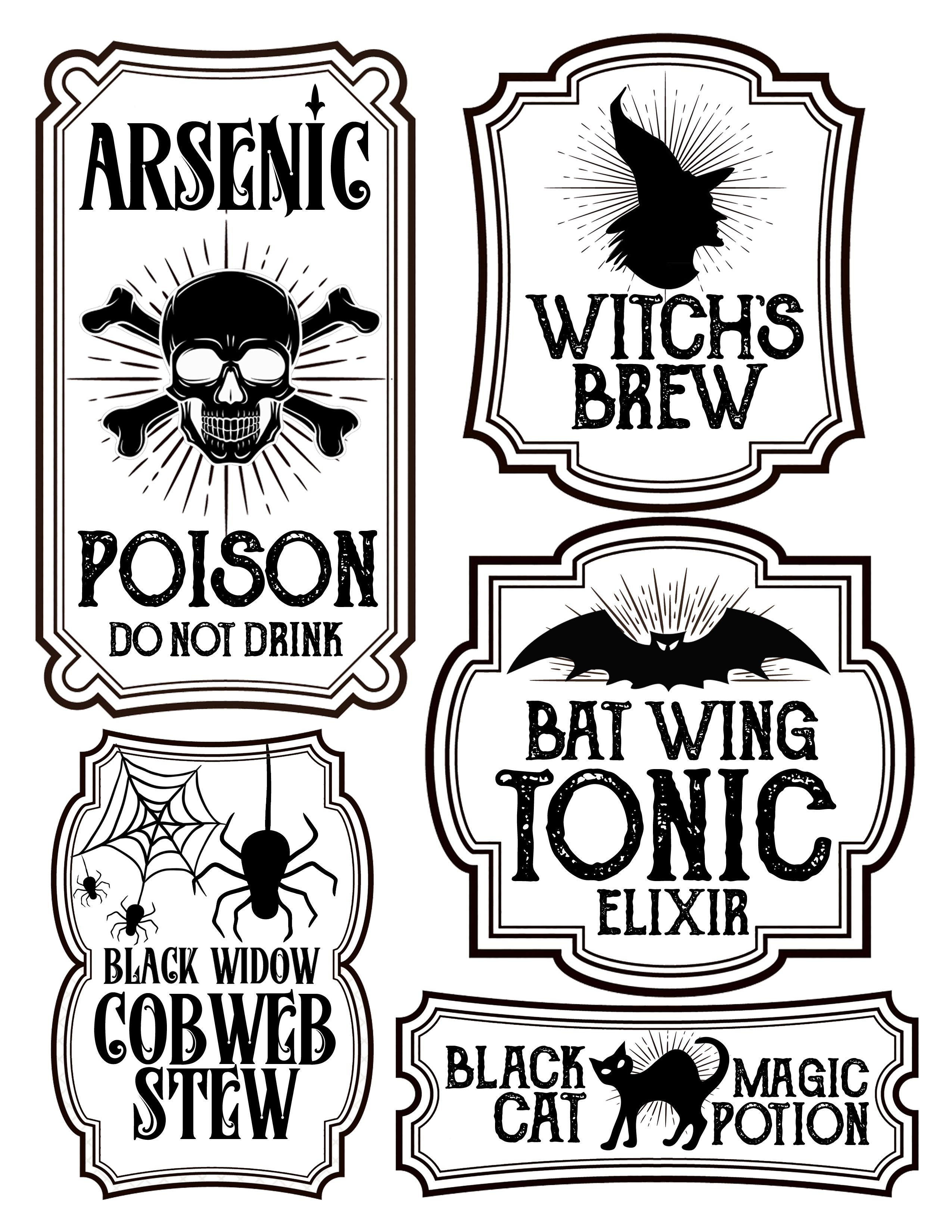 Halloween Bottle Labels - Free Printables - Potions Labels - Free Printable Halloween Bottle Labels