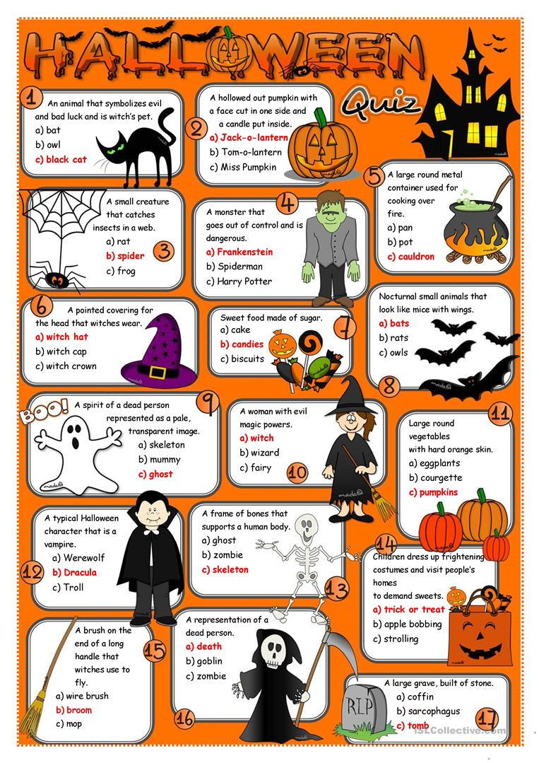 Halloween Quiz Worksheet - Free Esl Printable Worksheets Made - Halloween Trivia Questions And Answers Free Printable