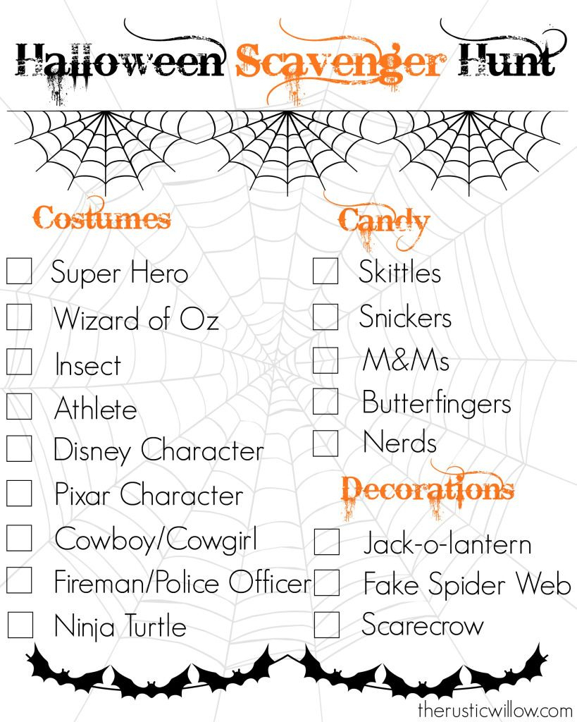 Halloween Scavenger Hunt--Free Printable | Therusticwillow - Free Printable Halloween Scavenger Hunt