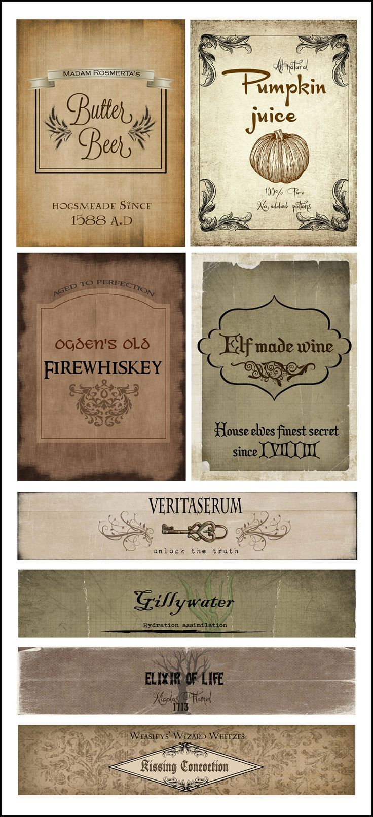 Harry Potter Drink Labels - Elf Made Wine, Firewhiskey, Pumpkin - Free Printable Butterbeer Labels