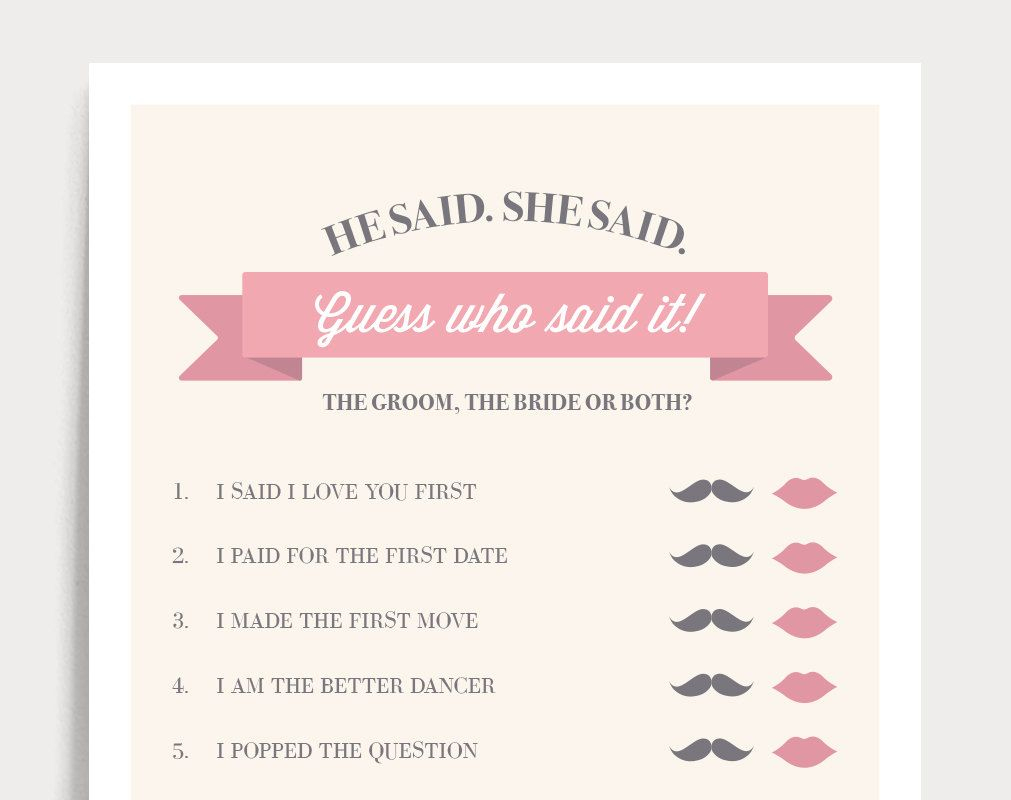 He Said She Said&amp;quot; Bridal Shower Game | Wedding Shower Games - He Said She Said Game Free Printable