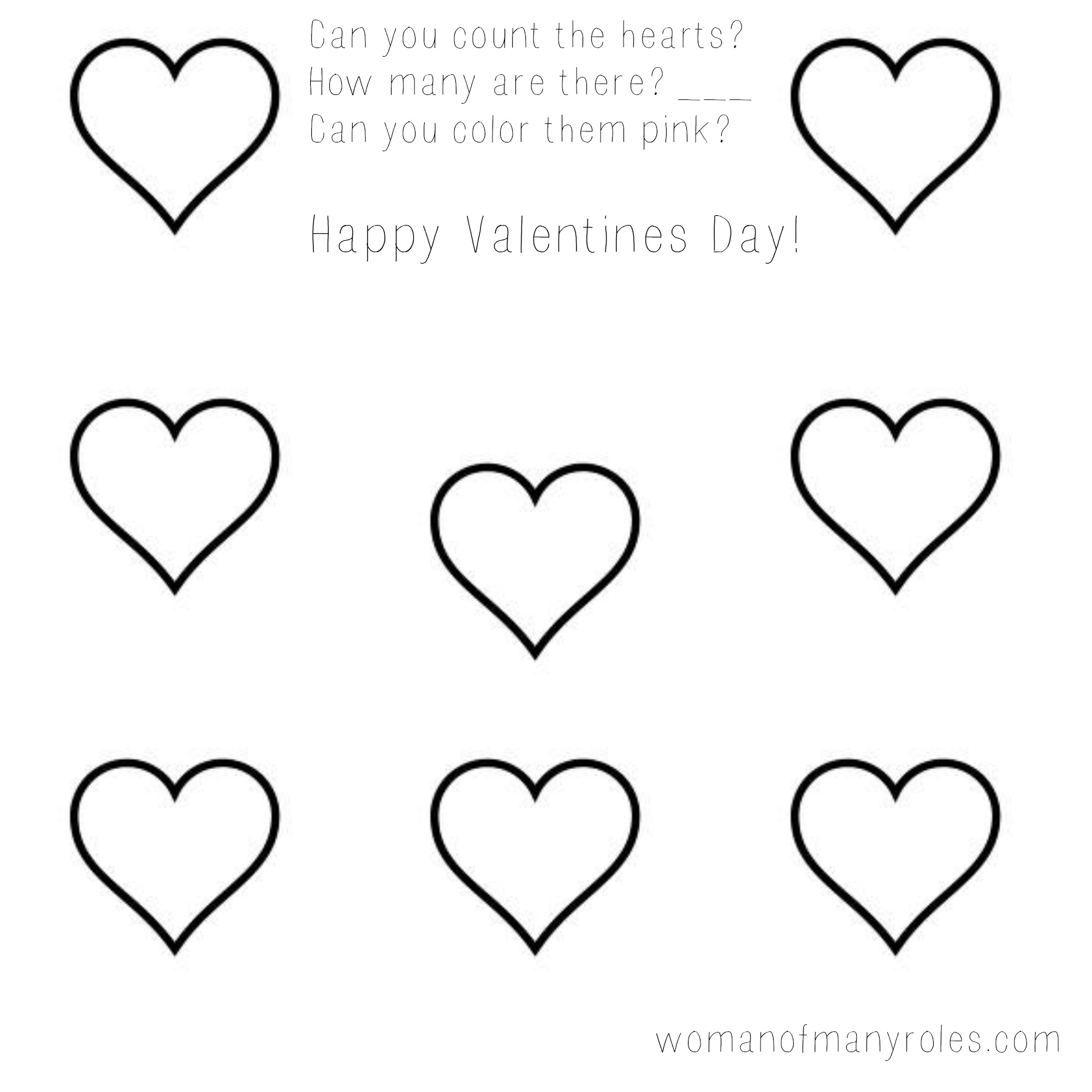 Heart Counting Printable Preschool Worksheet : Woman Of Many Roles - Free Printable Preschool Valentine Worksheets