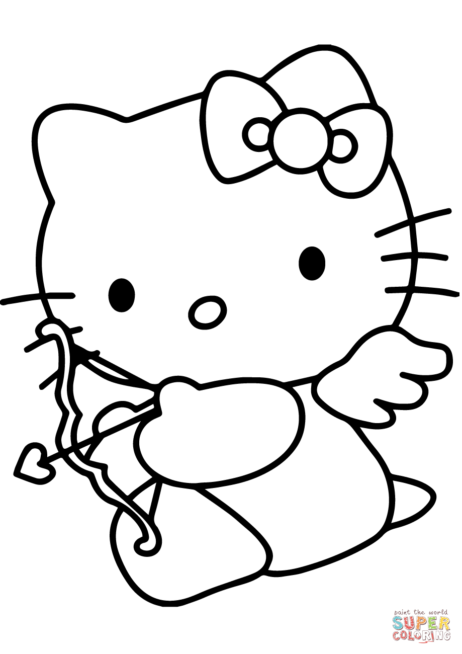 Hello Kitty Valentine&amp;#039;s Day Cupid Coloring Page | Free Printable - Free Printable Pictures Of Cupid