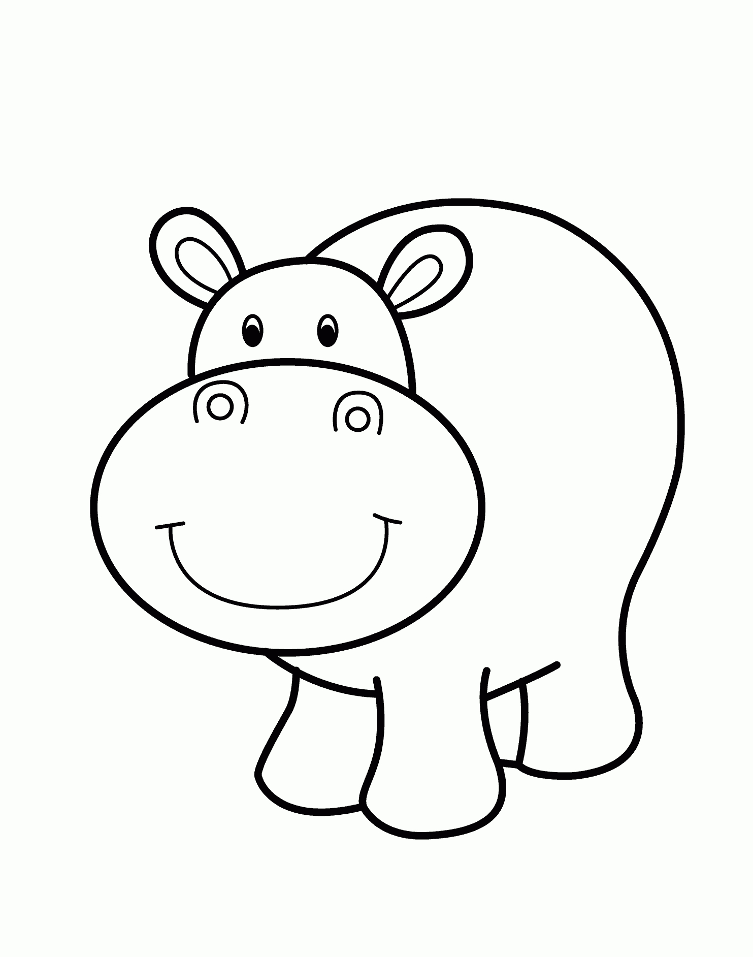 Hippo Smiling - Cartoon Animals Coloring Pages For Kids, Printable - Free Printable Hippo Coloring Pages