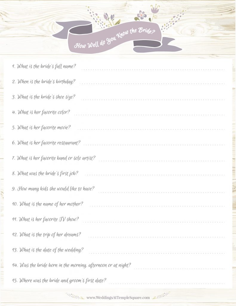 How Well Do You Know The Bride Game Free Printable | Free Printables - How Well Do You Know The Bride Free Printable