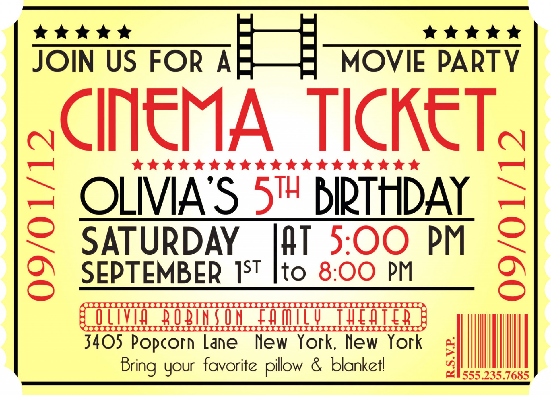 Impressive Movie Ticket Invitation Template ~ Ulyssesroom - Free Printable Movie Ticket Birthday Party Invitations